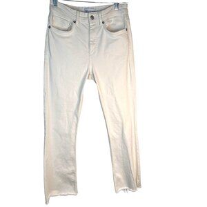 ZARA Size 6 / 28  White Cropped Frayed Hem Jeans Ecologically Grown Cotton